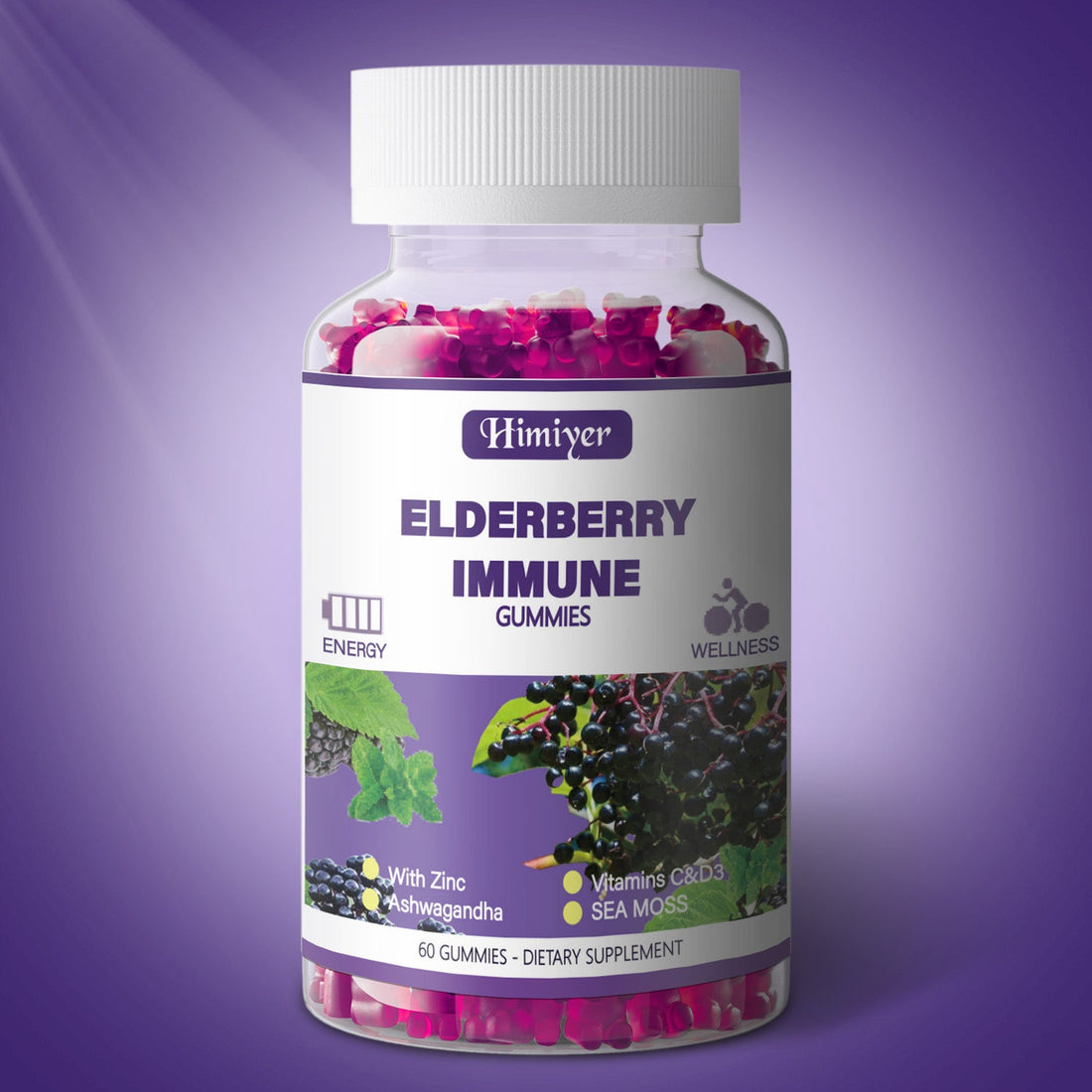 Elderberry immune support gummies with vitamin C and zinc